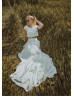 Two Piece Ivory Satin Minimalist Wedding Dress